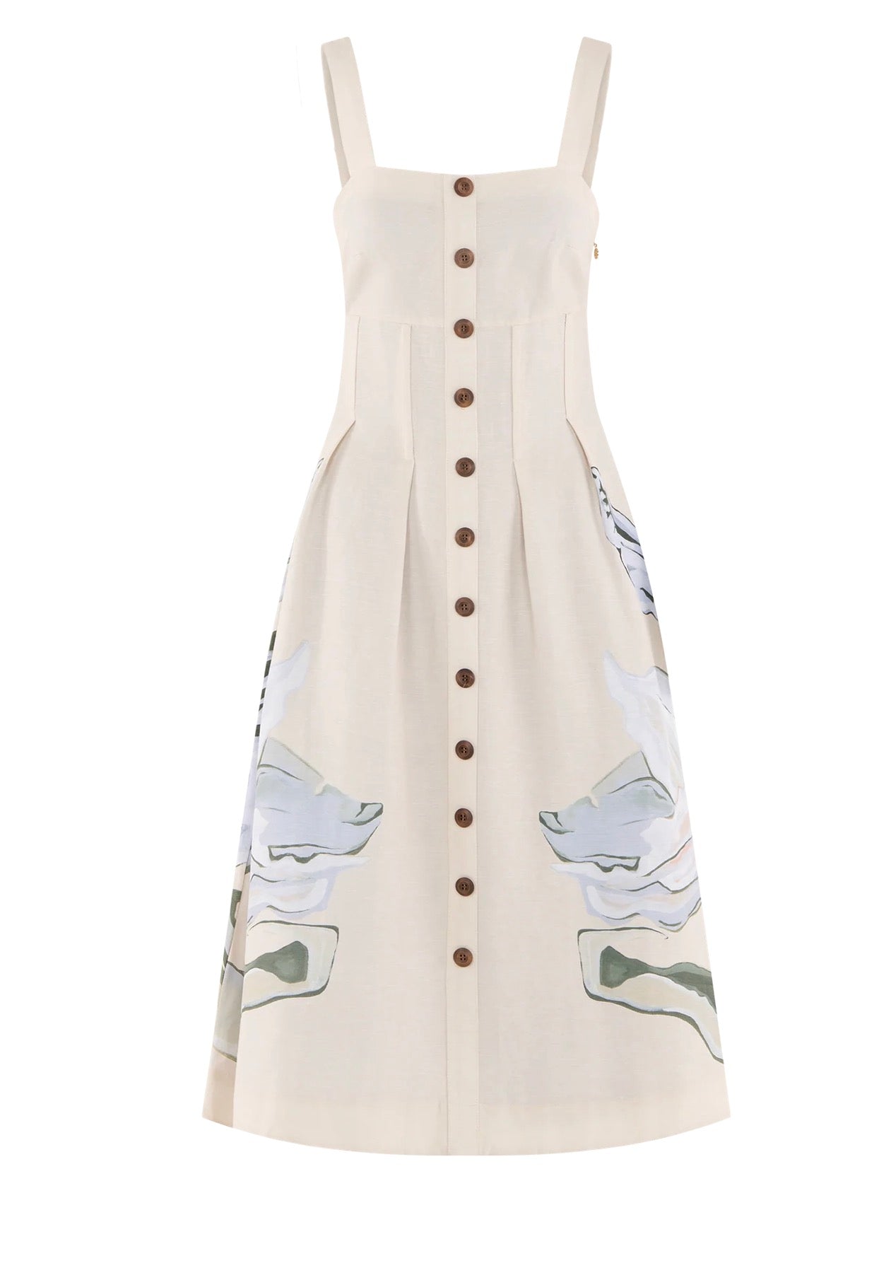 Side view of the Constance Midi Dress showing the lightly boned bodice and wooden buttons – Lady & Tucker