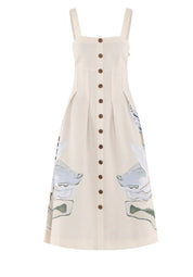 Side view of the Constance Midi Dress showing the lightly boned bodice and wooden buttons – Lady & Tucker