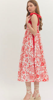 Close-up of the self-tie straps and square neckline on the Floral Fun Maxi Dress