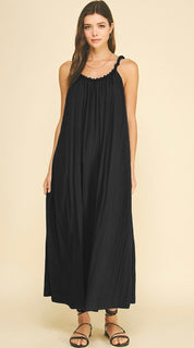 Moonlight Maxi Dress, a flowy maxi with gathered neckline, worn front view