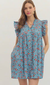Summer Lovin Mini Dress, a relaxed flowy shift mini dress, worn front view