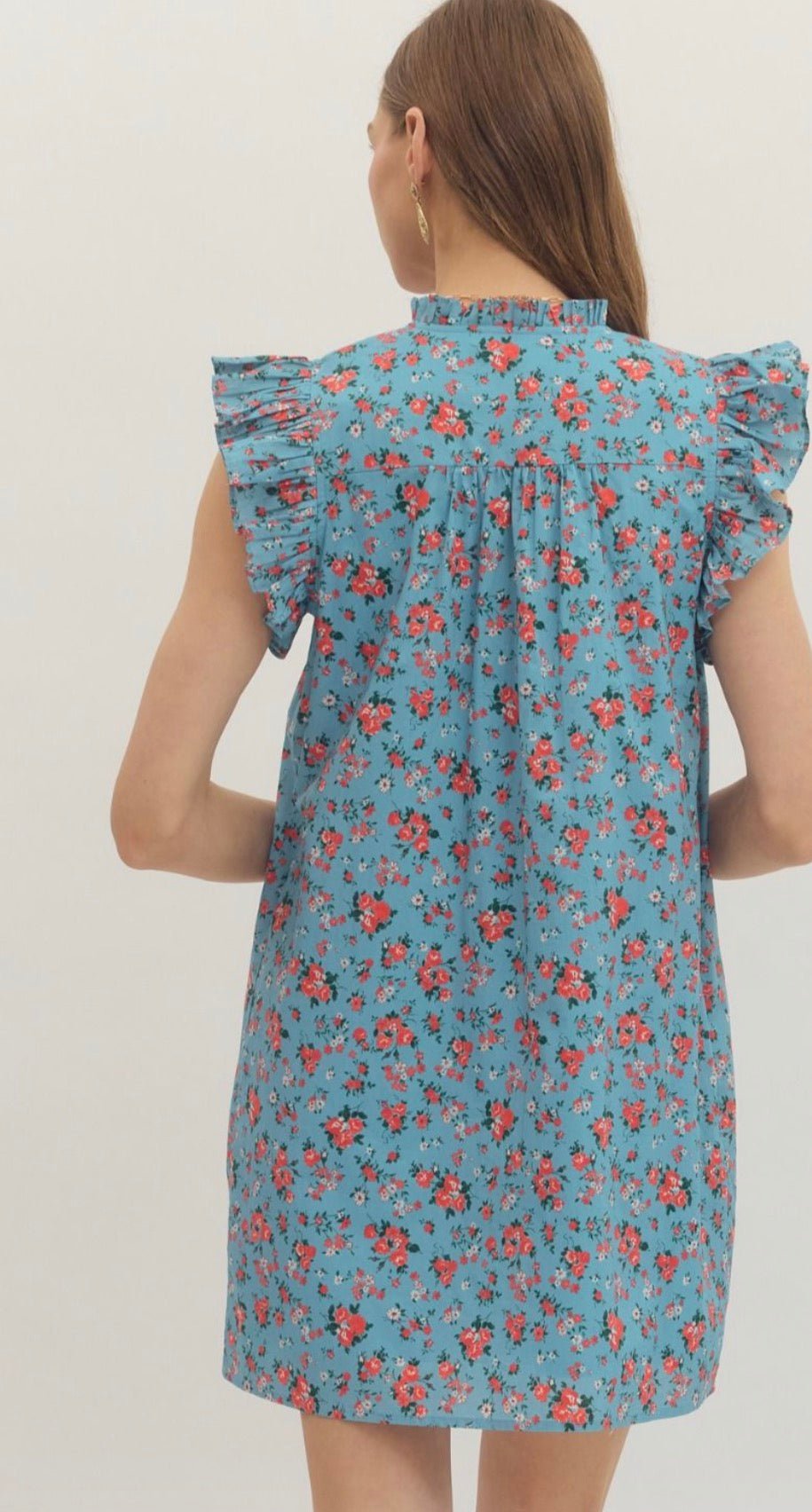 Back view of the Summer Lovin Mini Dress, a relaxed flowy shift mini dress