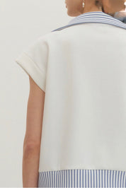 Close-up of the zip placket and ribbed collar on the French Blue Belle Set – Lady & Tucker