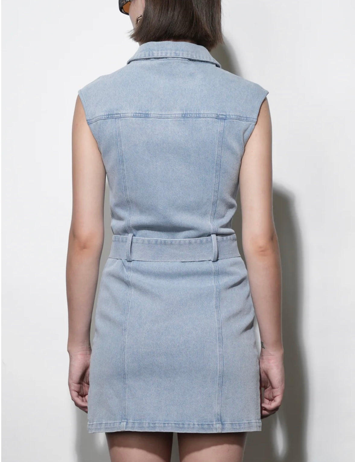 Back view of the Denim Dress, a light wash denim dress – Lady & Tucker