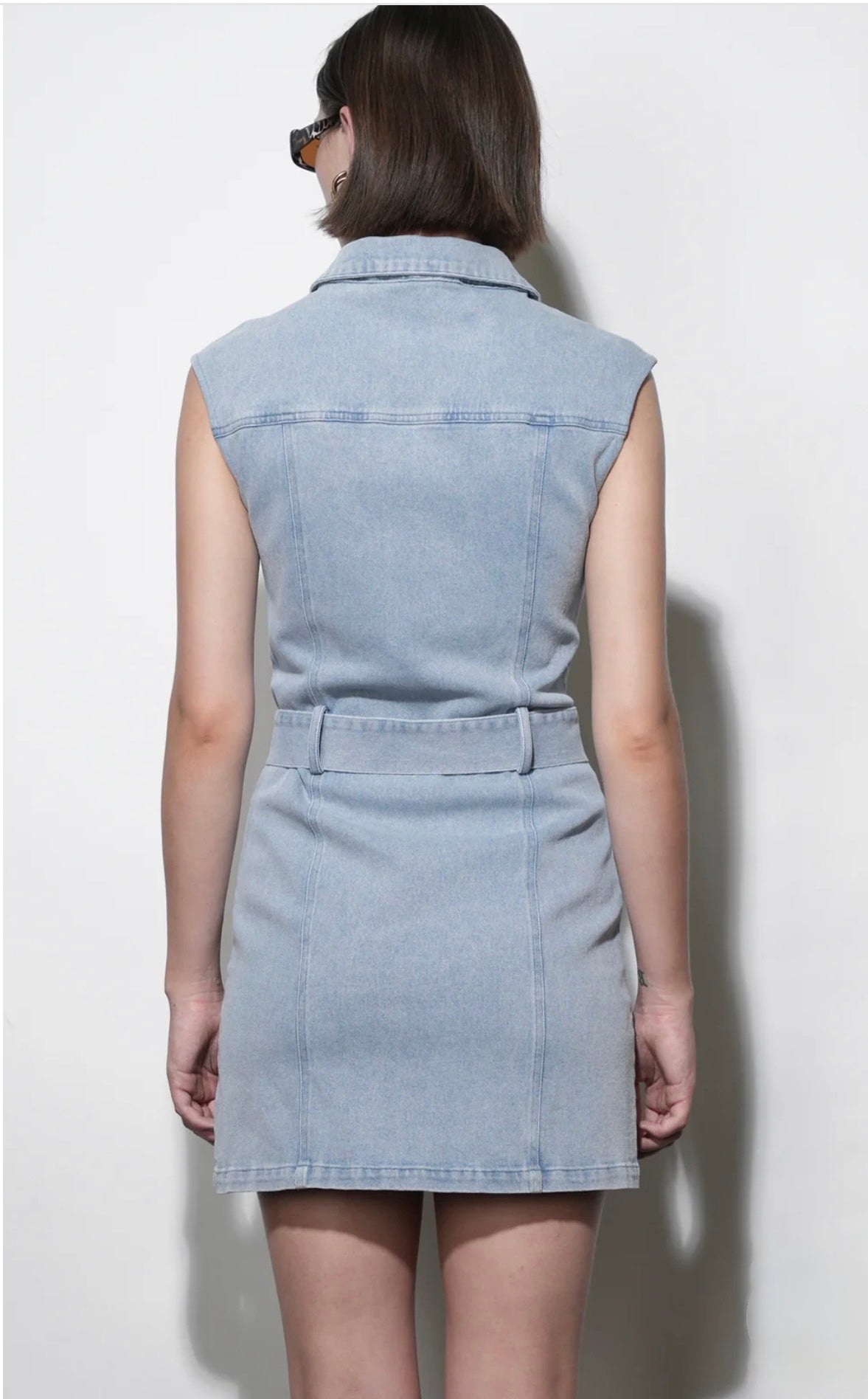 Back view of the Denim Dress, a light wash denim dress – Lady & Tucker