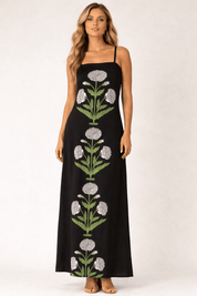 Sarah Ann Dress, a hand-printed artisan dress, worn front view