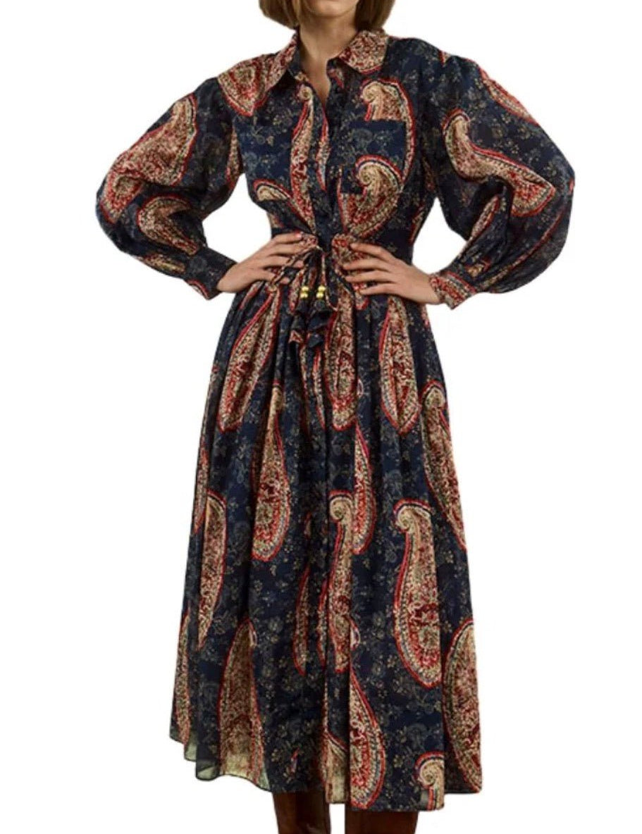 Tenley Dress, a Hunter Bell cotton belted shirt dress, worn front view