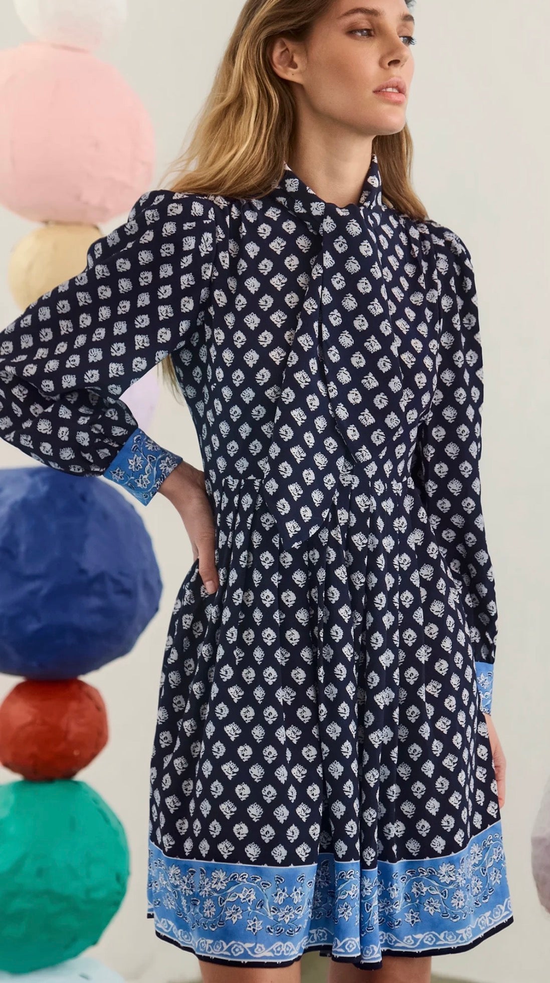 Lila Dress, a Hunter Bell Thistle & Vine Blue mini shirt dress, worn front view