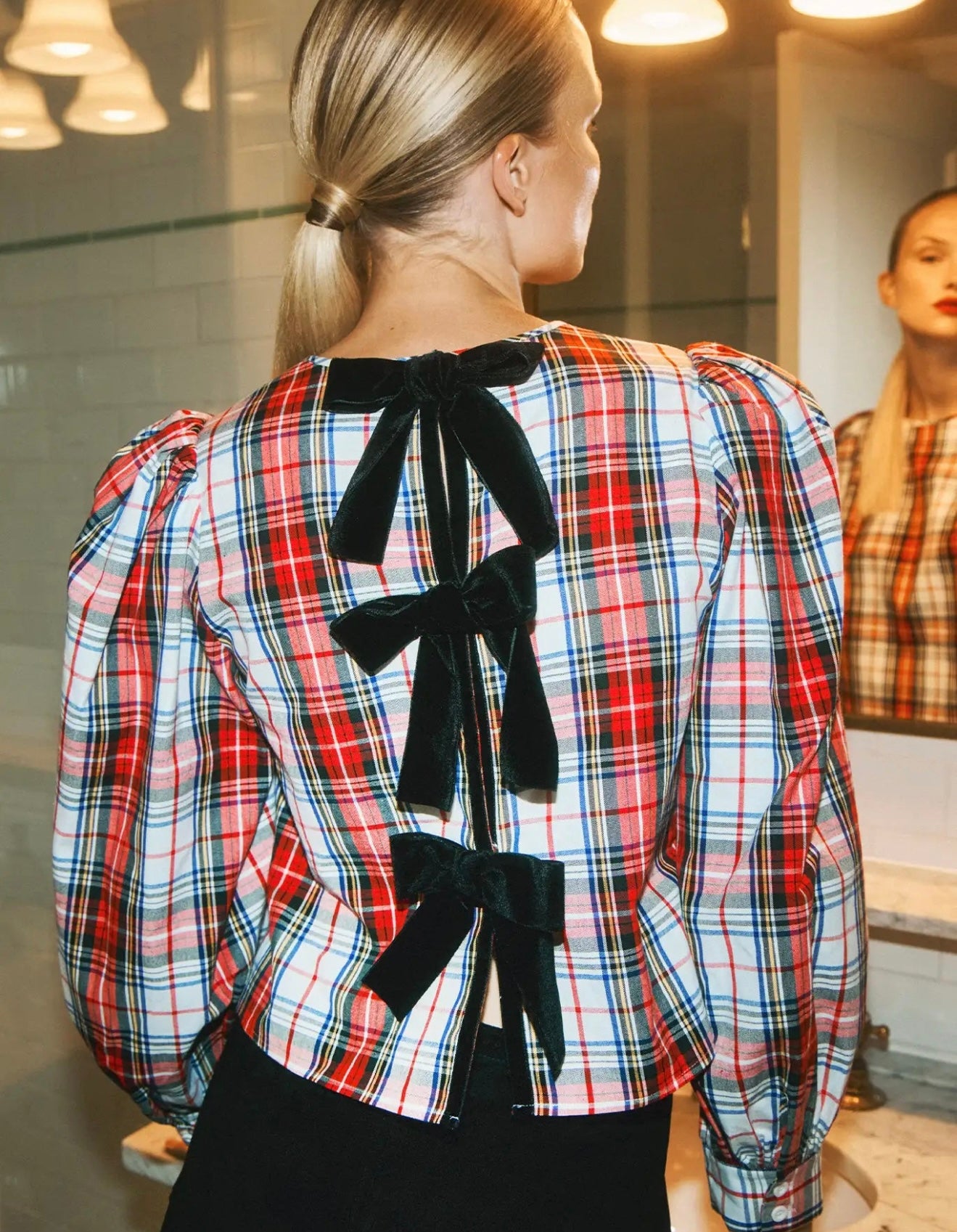 Lottie Top, a Hunter Bell Carlyle Plaid crew neck top, worn front view