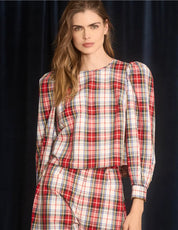 Back view of the Lottie Top, a Hunter Bell Carlyle Plaid crew neck top