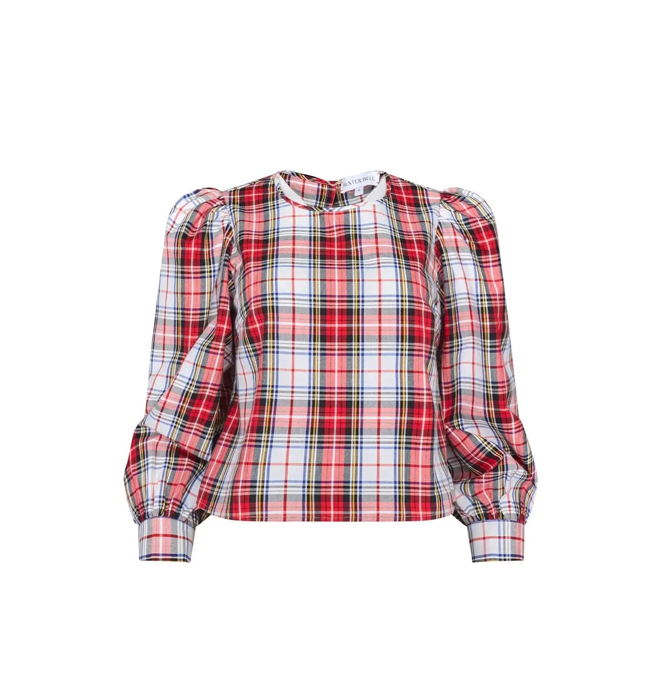 Side view of the Lottie Top showing the Carlyle Plaid pattern – Lady & Tucker