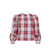 Side view of the Lottie Top showing the Carlyle Plaid pattern – Lady & Tucker
