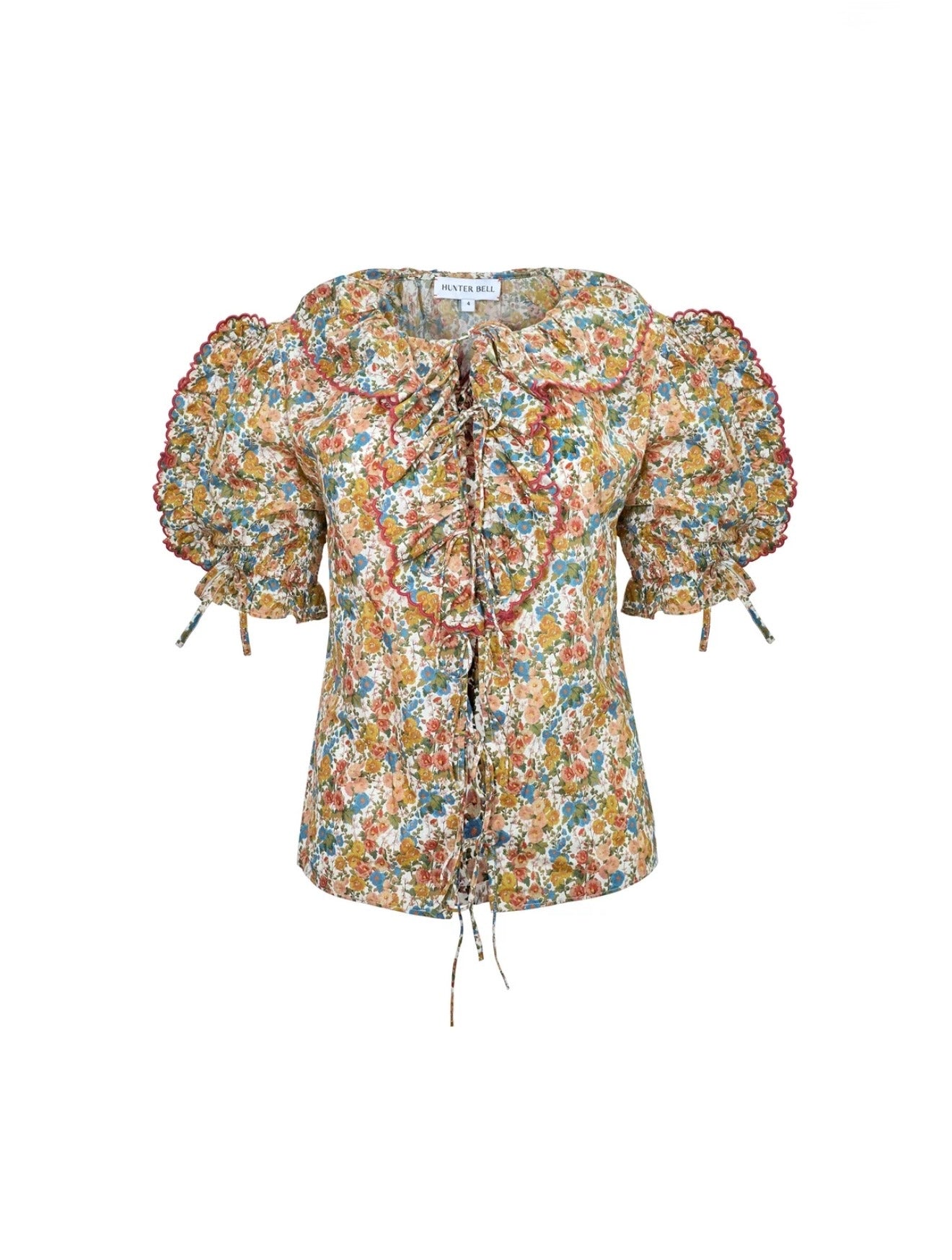 Gertrude Marigold Top styled on model, a Hunter Bell Liberty print Marigold top – Lady & Tucker