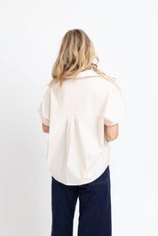Back view of the Ivory Poplin Top, an ivory crisp poplin blouse