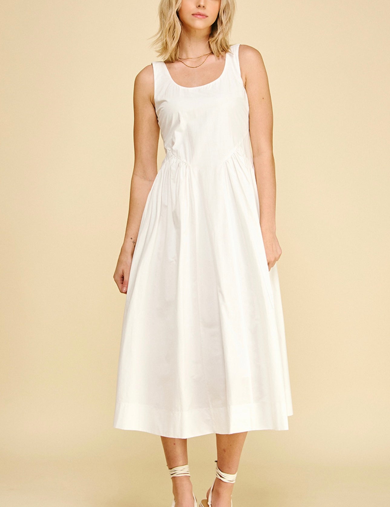 Pretty In White Dress, an ivory scoop-neck tank dress, worn front view – Lady & Tucker