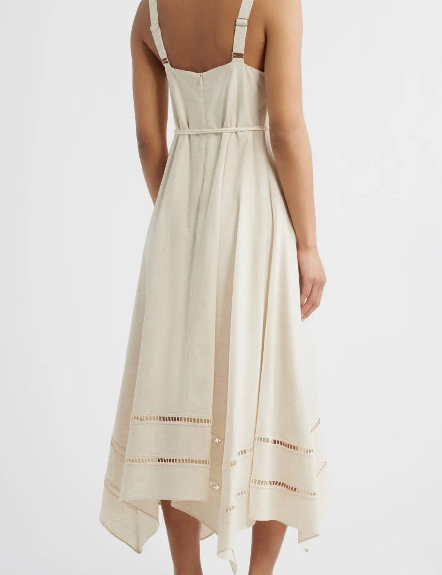 Back view of the Villa Dress, a V-neck sundress with tassel belt