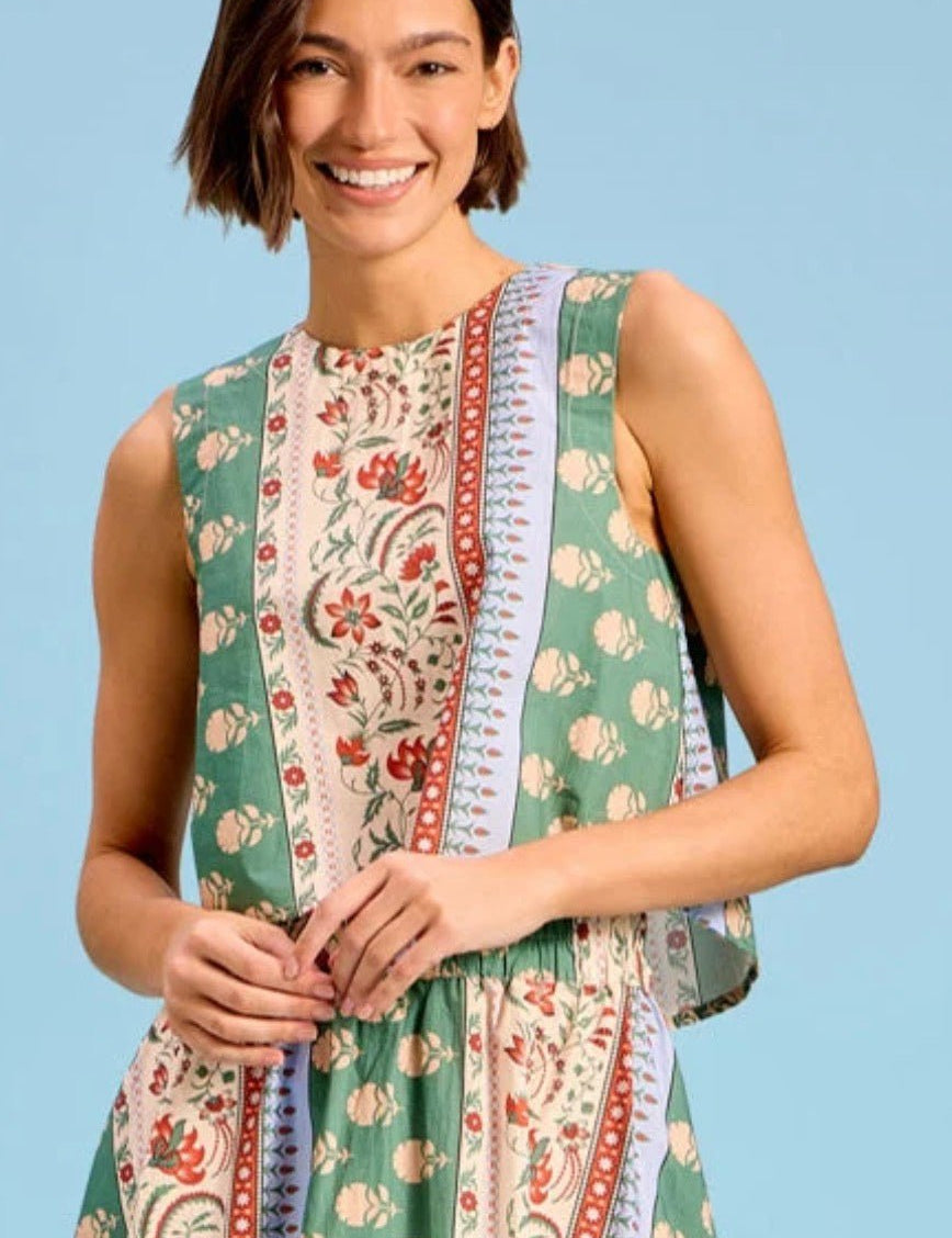 Bramble Top, a Livro Bramble print fall top, worn front view