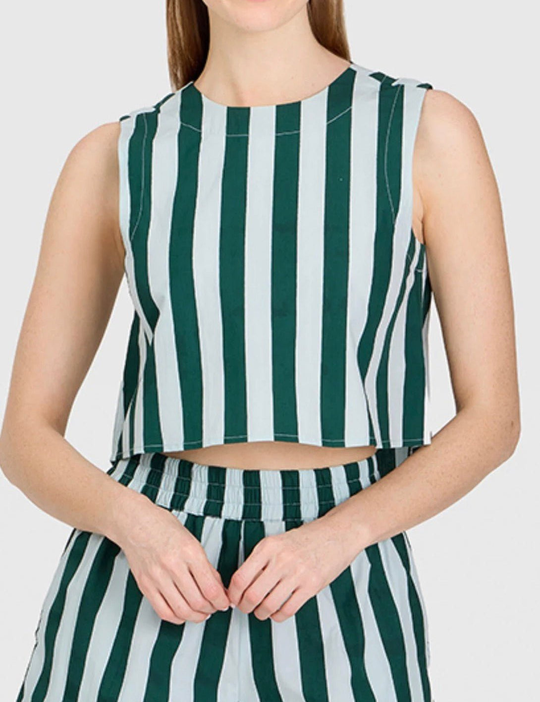 Dunlin Stripes Top, a Livro Dunlin stripe sleeveless top, worn front view