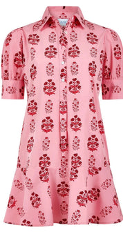 Back view of the Scarlet Blossom Liv Dress, a scarlet floral drop-waist puff sleeve mini