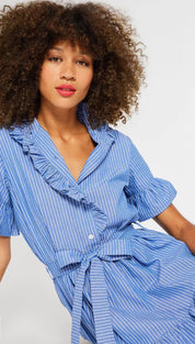 Back view of the Harbor Stripe Maxi Dress, a Mille tiered stripe maxi