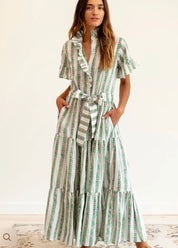 Sweet Pea Stripe Maxi Dress, a Mille sweet pea stripe tiered maxi, worn front view