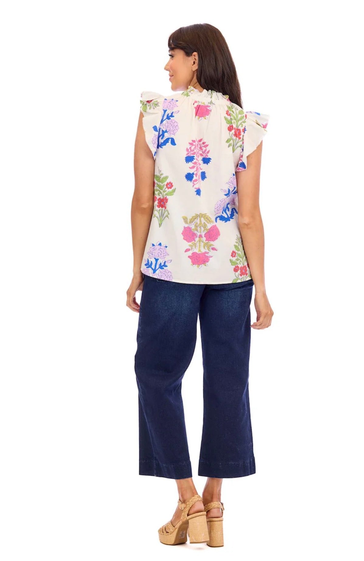 Close-up of the flutter sleeves and flounce on the Kenzie Flounce Top – Lady & Tucker