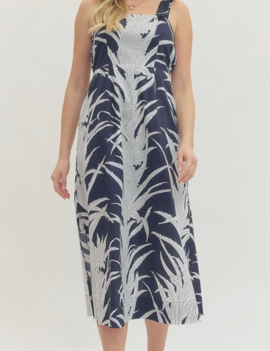 Navy Paradise Maxi Dress, a navy A-line resort maxi, worn front view