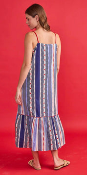 Close-up of the wavy stripes and red dot details on the Vera Dress