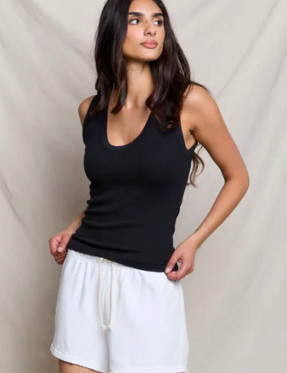 Luxe Rib Tank, a fitted ribbed cotton tank, worn front view