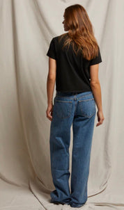 Perfect Black Tee styled on model, a black mid-weight cotton crew tee – Lady & Tucker