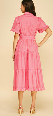 Close-up of the collared neckline and button front on the Pretty In Pink Dress