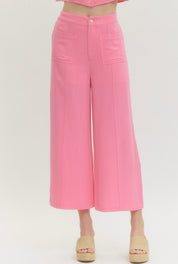 Pink Palazzo Pants, airy pink wide-leg trousers, worn front view