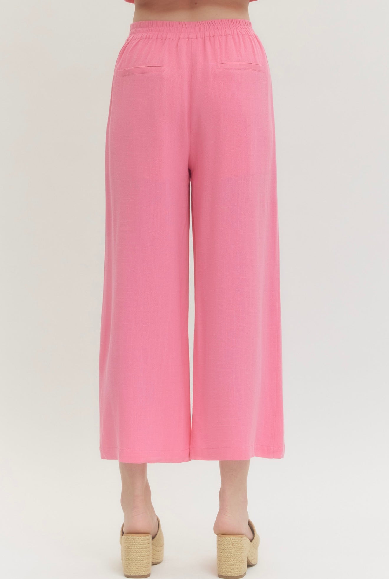 Back view of the Pink Palazzo Pants, airy pink wide-leg trousers – Lady & Tucker