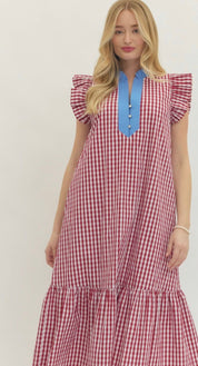 Close-up of the red gingham print on the Gingham RWB Dress