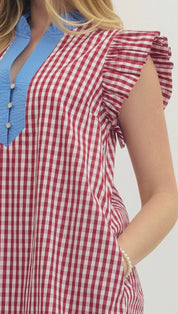 Gingham RWB Dress styled full length, a red and white gingham dress – Lady & Tucker