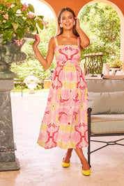 San Miguel Dress, a Sheridan French belted twirl dress, worn front view