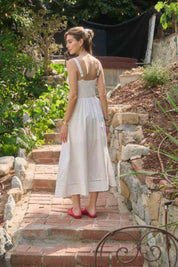Close-up of the eyelet embroidery on the Sleeveless Eyelet Midi Dress – Lady & Tucker
