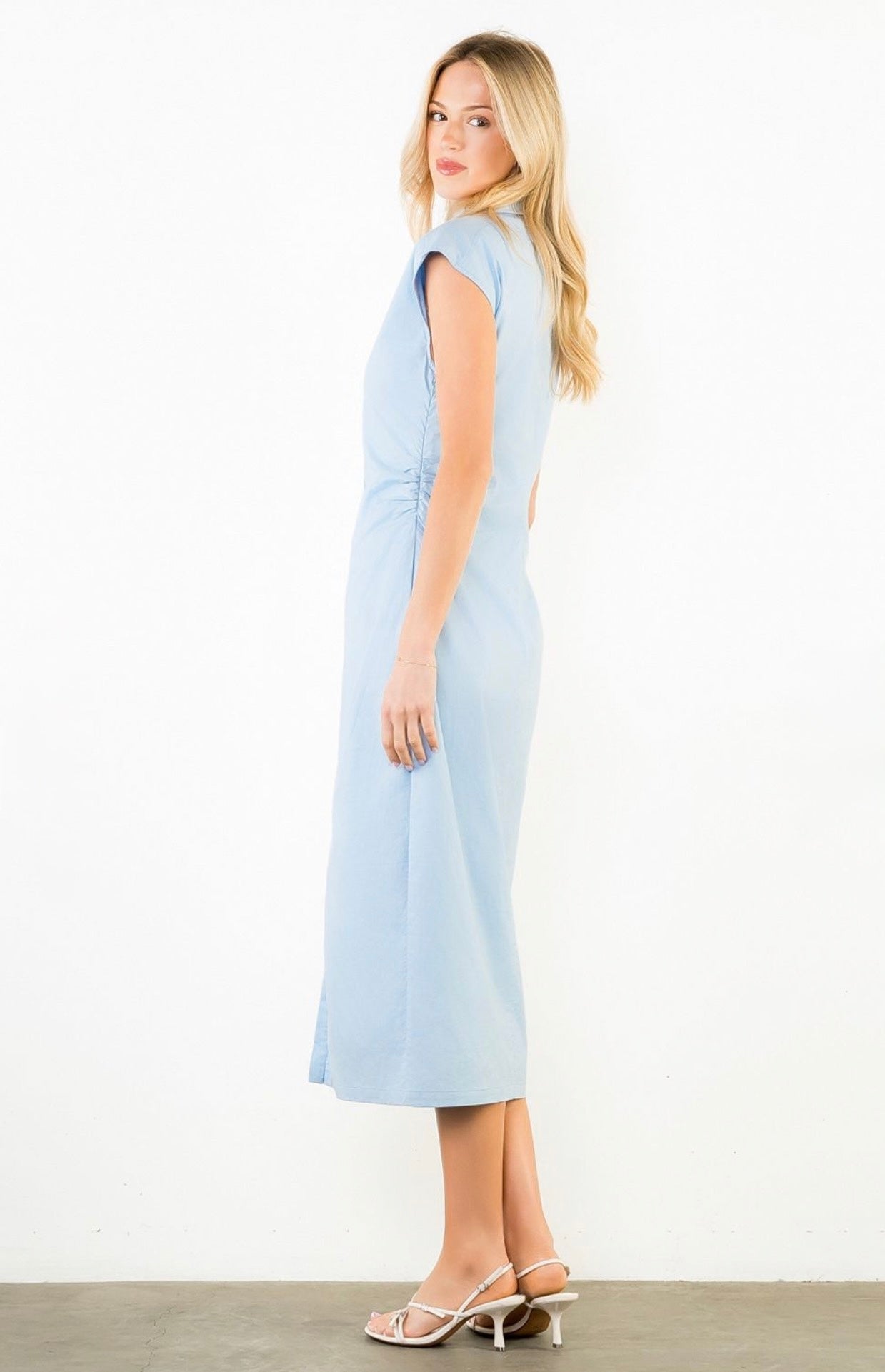 Close-up of the flowing full-length skirt on the Diana Dress – Lady & Tucker