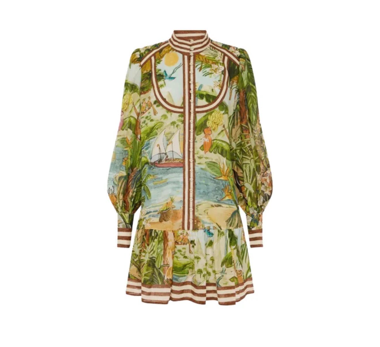 Back view of the In The Amazon Dress, a tropical island-print shirt dress