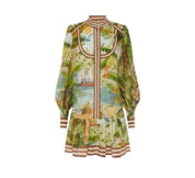 Back view of the In The Amazon Dress, a tropical island-print shirt dress