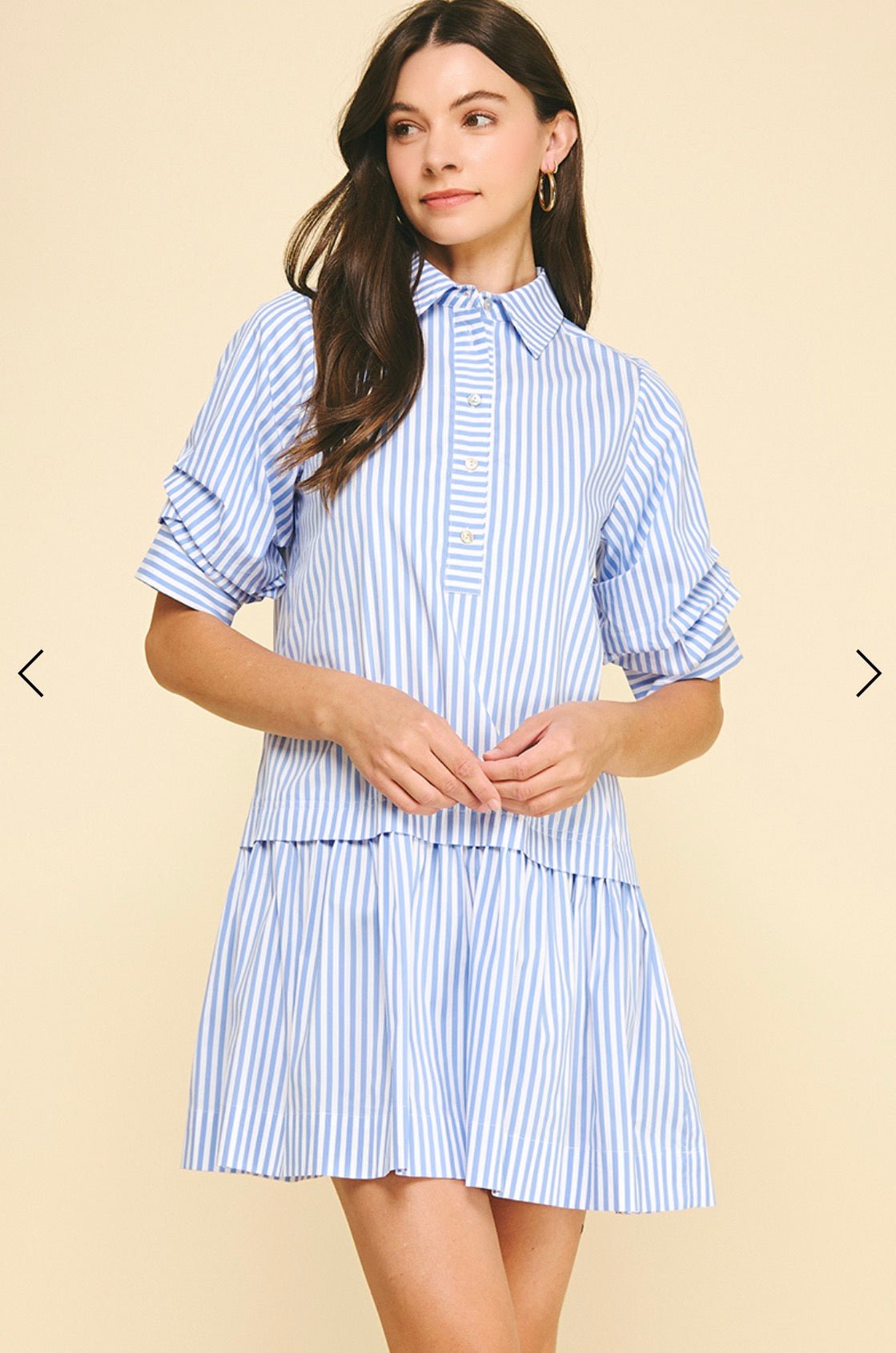 Back view of the Love Stripe Mini Dress, a vertical stripe mini shirt dress