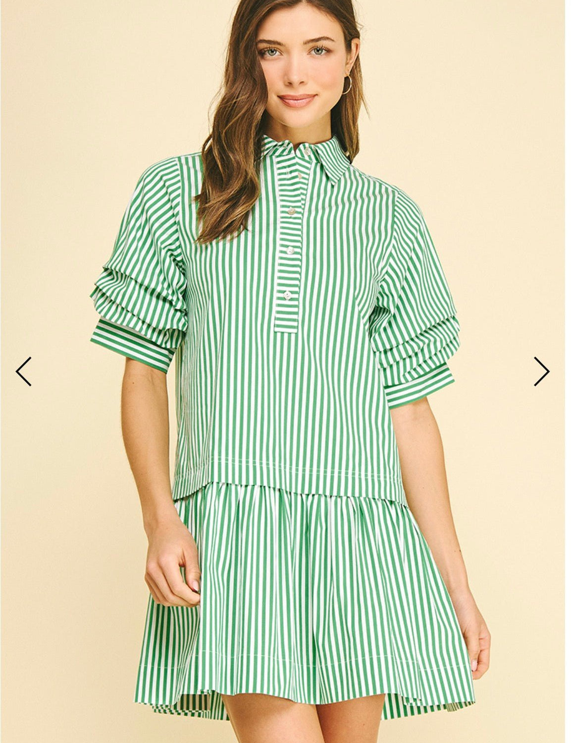 Close-up of the crisp vertical stripes on the Love Stripe Mini Dress
