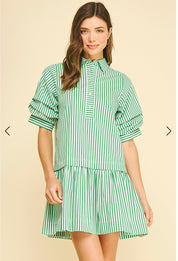 Close-up of the crisp vertical stripes on the Love Stripe Mini Dress