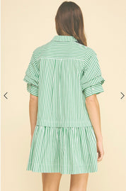 Side view of the Love Stripe Mini Dress showing the crisp vertical stripes