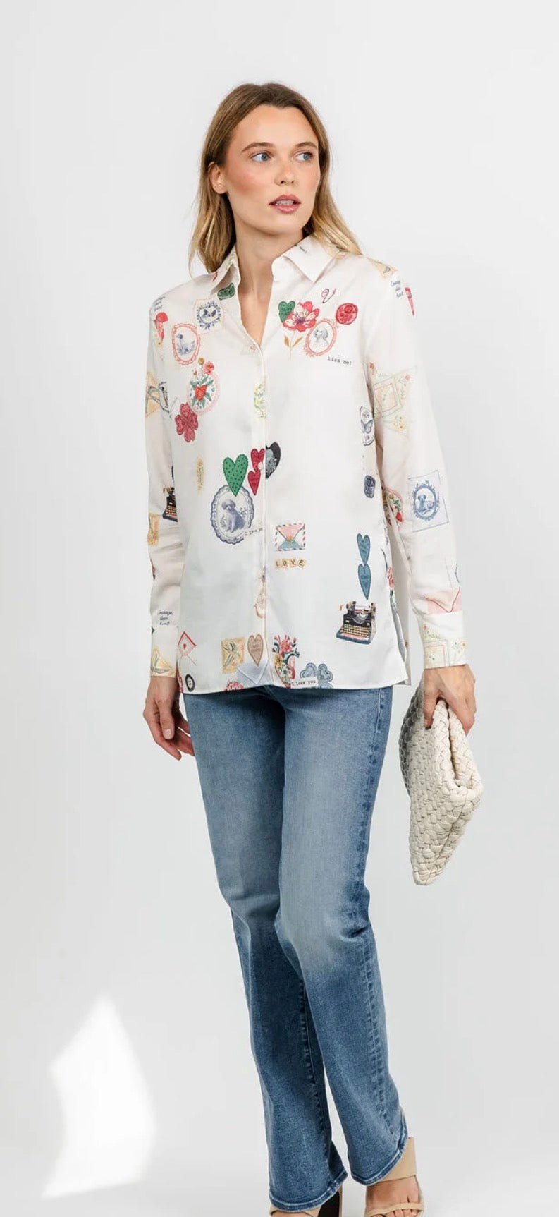 Back view of the Puppy Love Shirt, an off-white shirt with I Love You print