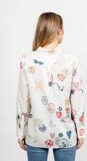Side view of the Puppy Love Shirt showing the romantic artistic print – Lady & Tucker