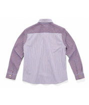 Close-up of the front tie bow detail on the Bow Striped Shirt