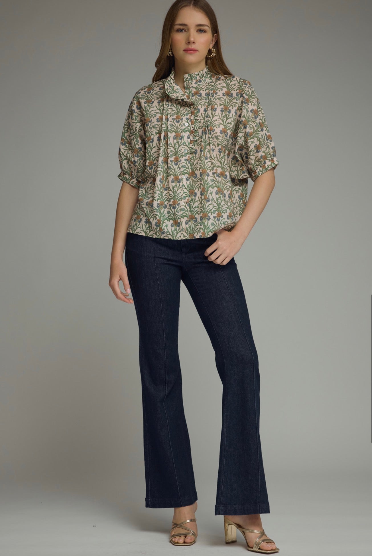 Back view of the Always In Bloom Top, a vintage-inspired botanical floral blouse