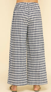 Close-up of the gingham check and side pockets on the Gingham Pants