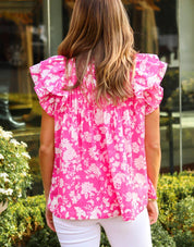 Pink & White Fleur Pleated Top